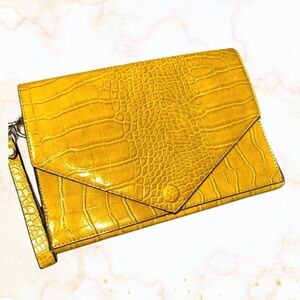 Zara Trafaluc Yellow Crocodile Embossed Texture Envelope Clutch/Wristlet Bag